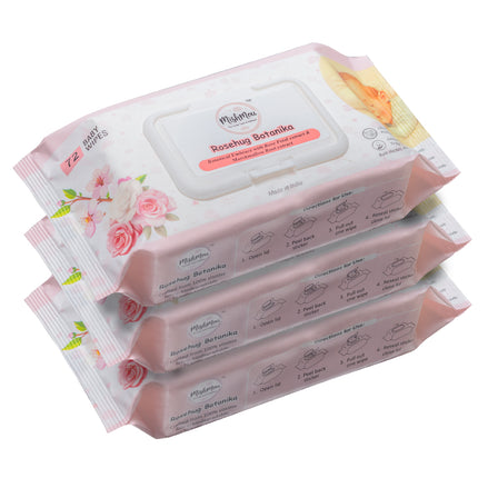 Combo of 3 Rosehug Botanika Baby Wipes
