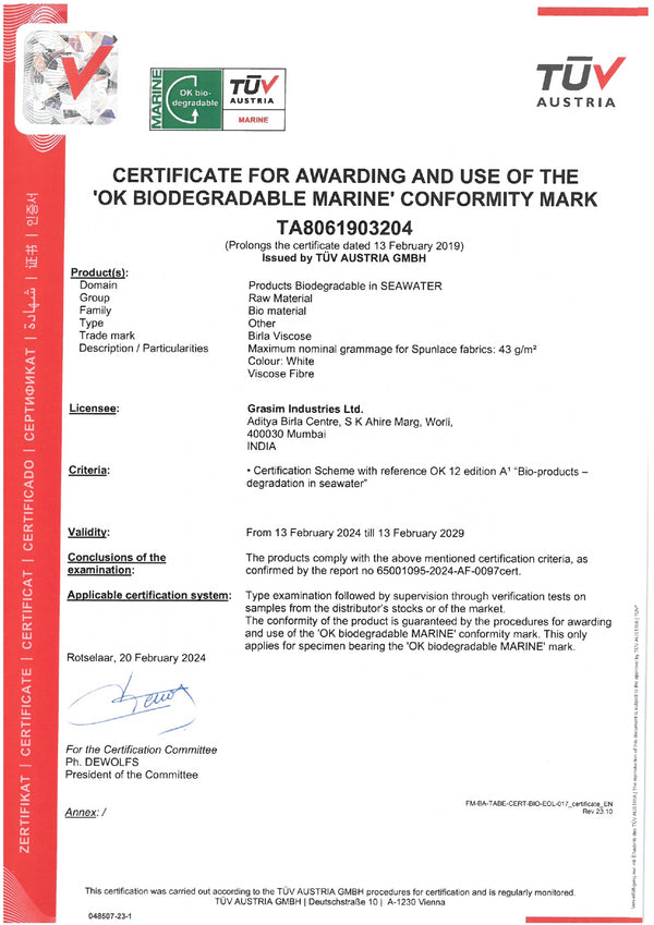 Fabric Biodegradable Certificate Sea Water