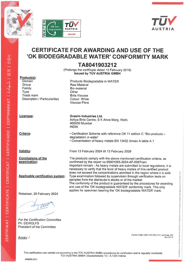 Fabric Biodegradable Certificate Water