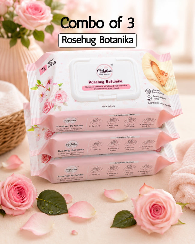 Combo of 3 Rosehug Botanika Baby Wipes