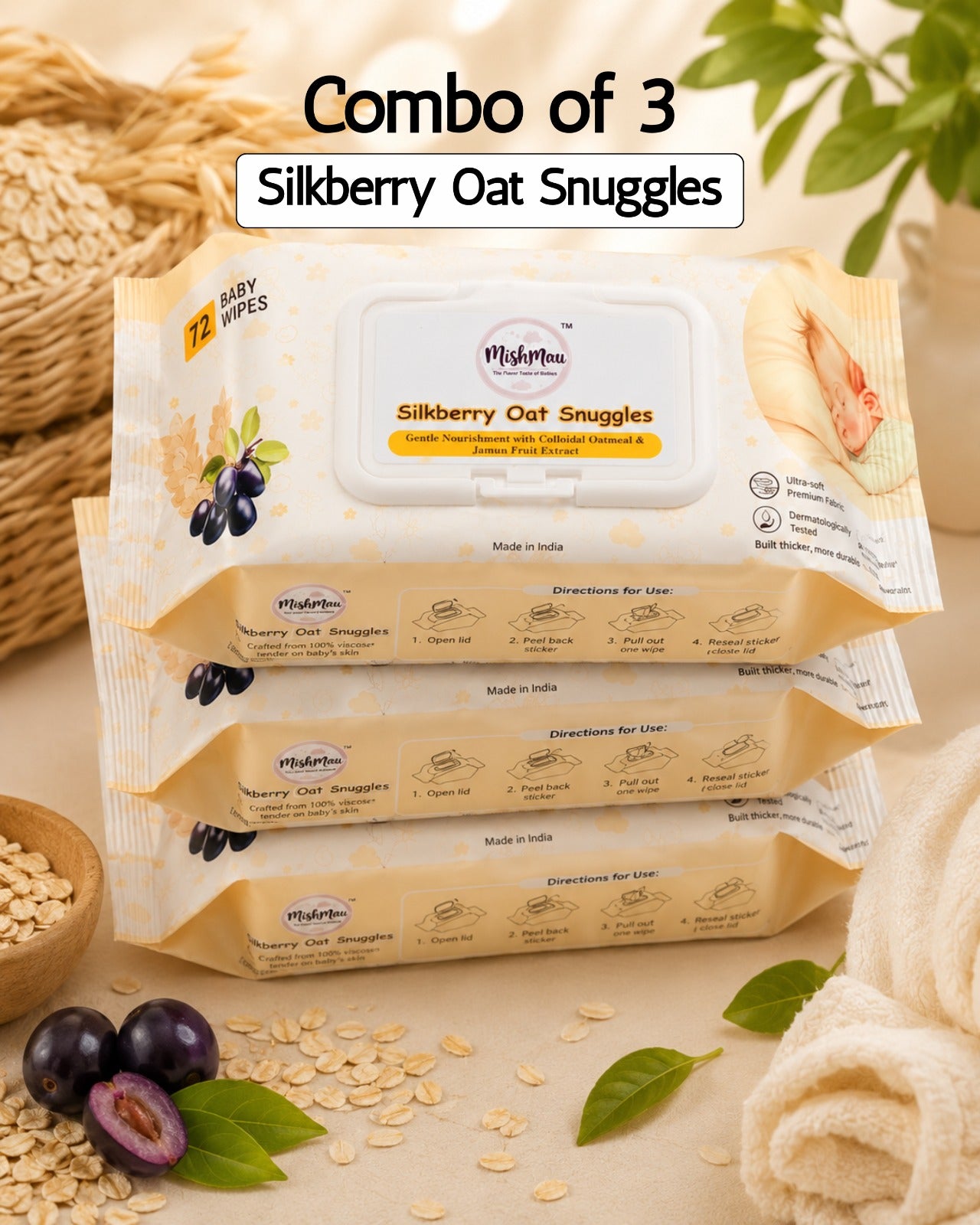Combo of 3 Silkberry Oat Snuggles Baby Wipes